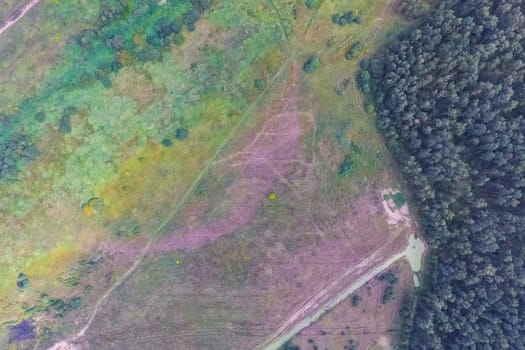 Top view of the village, fields and forests near the village