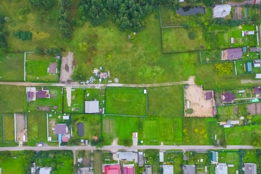 Top view of the village, fields and forests near the village