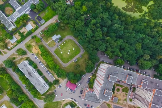 Top view of the village, fields and forests near the village