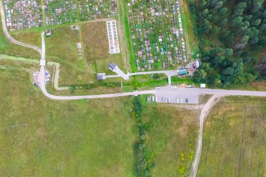 Top view of the village, fields and forests near the village