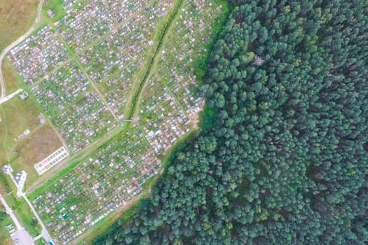 Top view of the village, fields and forests near the village