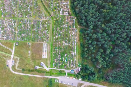 Top view of the village, fields and forests near the village