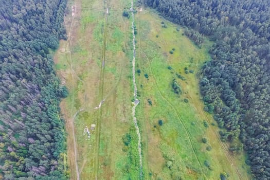 Top view of the village, fields and forests near the village
