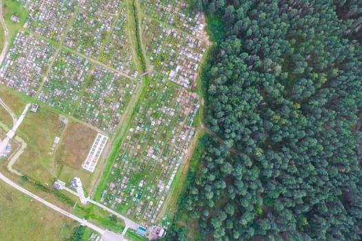 Top view of the village, fields and forests near the village