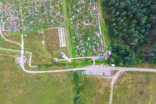 Top view of the village, fields and forests near the village
