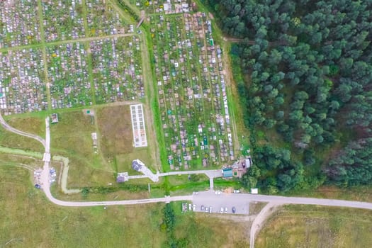 Top view of the village, fields and forests near the village
