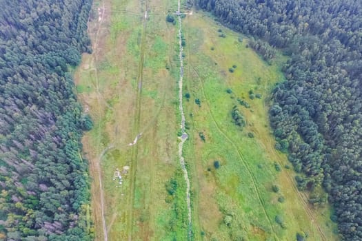 Top view of the village, fields and forests near the village