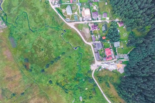 Top view of the village, fields and forests near the village