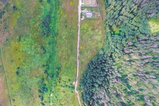 Top view of the village, fields and forests near the village