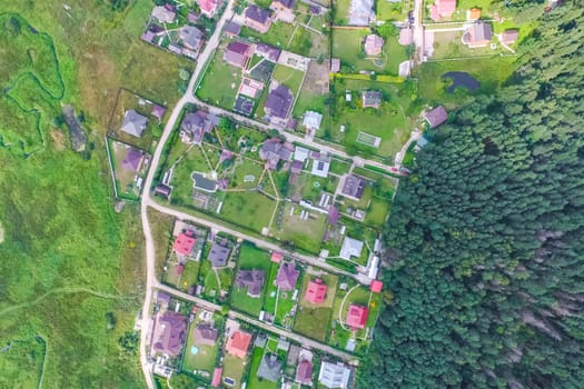 Top view of the village, fields and forests near the village