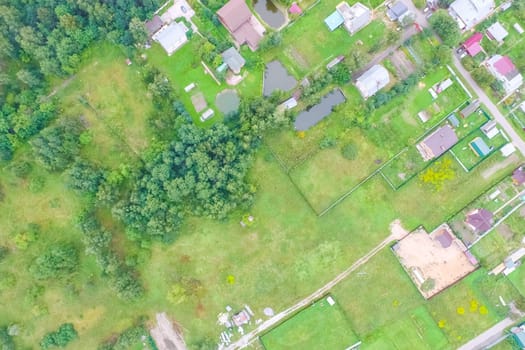 Top view of the village, fields and forests near the village