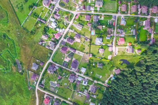 Top view of the village, fields and forests near the village