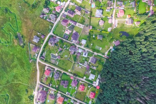 Top view of the village, fields and forests near the village