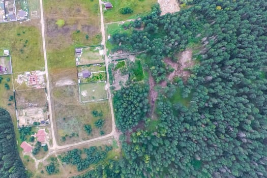 Top view of the village, fields and forests near the village
