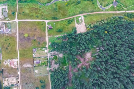 Top view of the village, fields and forests near the village