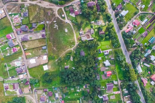 Top view of the village, fields and forests near the village