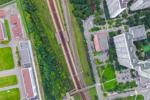 Top view of the city of Moscow, buildings and roads and other infrastructure of the city. Cityscape view from above.