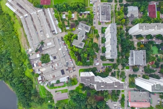 Top view of the city of Moscow, buildings and roads and other infrastructure of the city. Cityscape view from above.