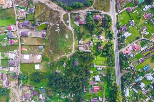 Top view of the village, fields and forests near the village