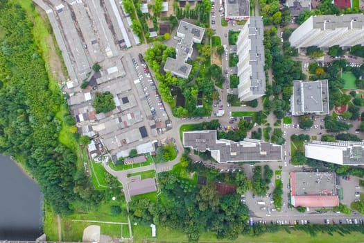 Top view of the city of Moscow, buildings and roads and other infrastructure of the city. Cityscape view from above.