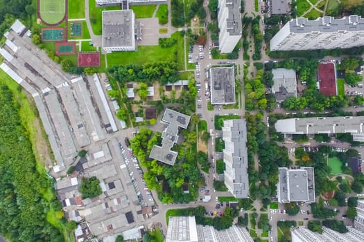 Top view of the city of Moscow, buildings and roads and other infrastructure of the city. Cityscape view from above.