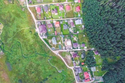 Top view of the village, fields and forests near the village