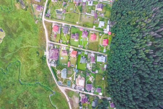 Top view of the village, fields and forests near the village