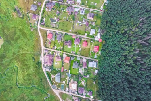 Top view of the village, fields and forests near the village