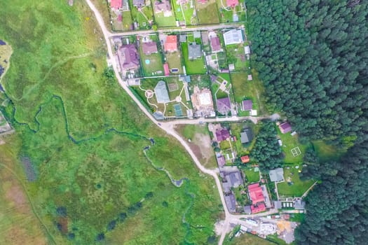 Top view of the village, fields and forests near the village