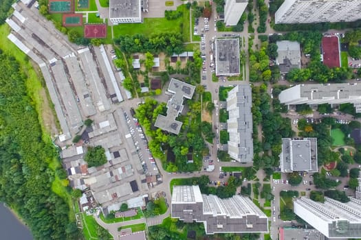 Top view of the city of Moscow, buildings and roads and other infrastructure of the city. Cityscape view from above.