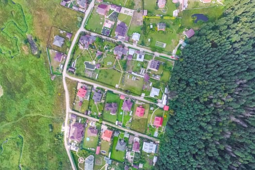 Top view of the village, fields and forests near the village
