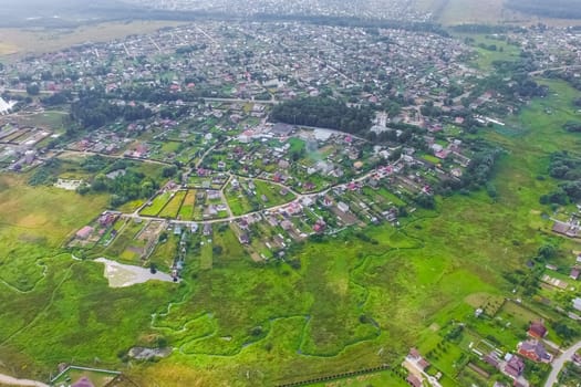 Top view of the village, fields and forests near the village