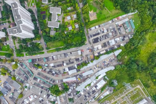 Top view of the city of Moscow, buildings and roads and other infrastructure of the city. Cityscape view from above.