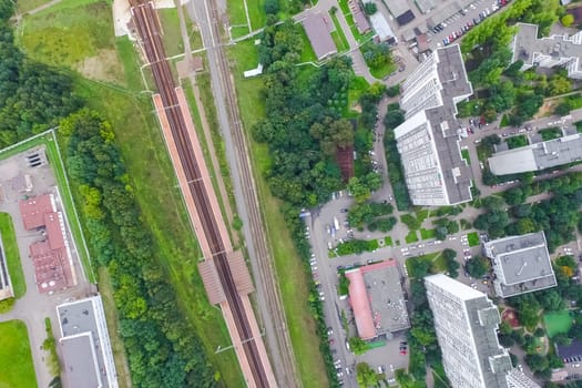 Top view of the city of Moscow, buildings and roads and other infrastructure of the city. Cityscape view from above.