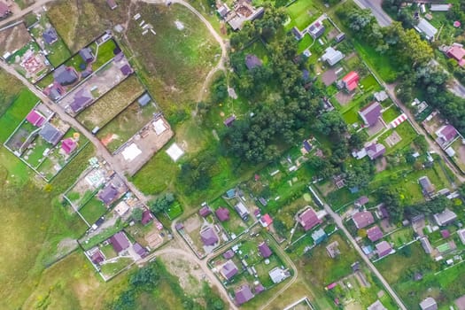 Top view of the village, fields and forests near the village