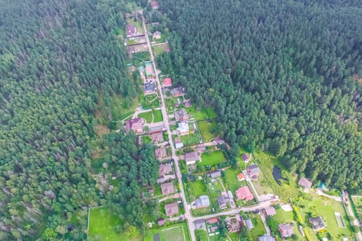 Top view of the village, fields and forests near the village