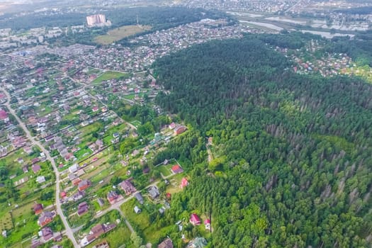 Top view of the village, fields and forests near the village