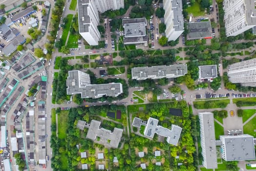 Top view of the city of Moscow, buildings and roads and other infrastructure of the city. Cityscape view from above.