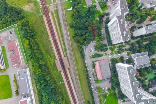 Top view of the city of Moscow, buildings and roads and other infrastructure of the city. Cityscape view from above.