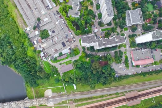Top view of the city of Moscow, buildings and roads and other infrastructure of the city. Cityscape view from above.