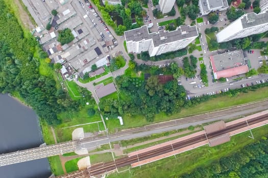 Top view of the city of Moscow, buildings and roads and other infrastructure of the city. Cityscape view from above.