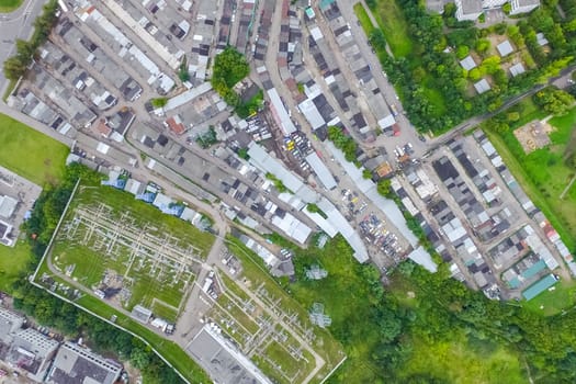 Top view of the city of Moscow, buildings and roads and other infrastructure of the city. Cityscape view from above.