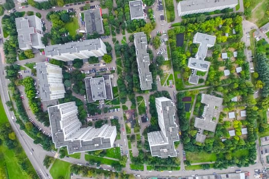 Top view of the city of Moscow, buildings and roads and other infrastructure of the city. Cityscape view from above.
