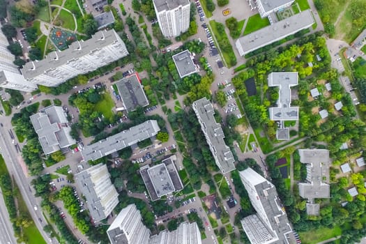 Top view of the city of Moscow, buildings and roads and other infrastructure of the city. Cityscape view from above.