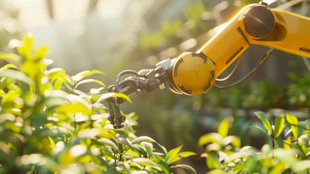 Smart robot arm systems for innovative agriculture and digital technology. Smart farming and digital agriculture. AI generated