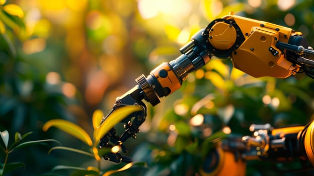 Smart robot arm systems for innovative agriculture and digital technology. Smart farming and digital agriculture. AI generated