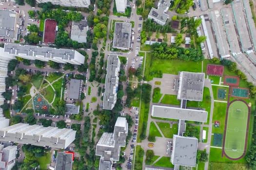 Top view of the city of Moscow, buildings and roads and other infrastructure of the city. Cityscape view from above.