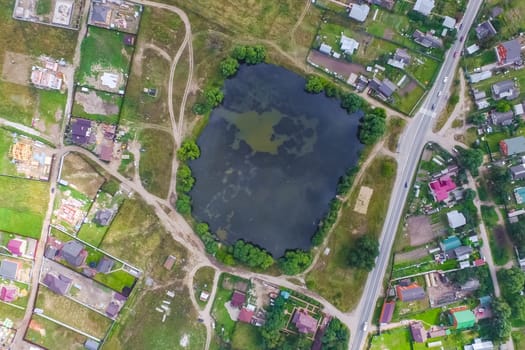 Top view of the village, fields and forests near the village