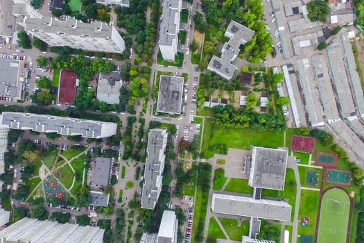 Top view of the city of Moscow, buildings and roads and other infrastructure of the city. Cityscape view from above.