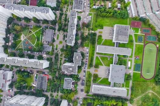 Top view of the city of Moscow, buildings and roads and other infrastructure of the city. Cityscape view from above.